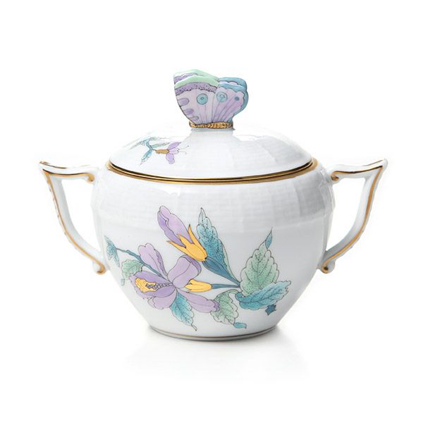 ヘレンド ロイヤルガーデン EVICTF2 00472-0-17（フラワー） シュガーポット チョウ 200ml ターコイズ