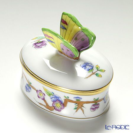 ヘレンド ヴィクトリア PDVICT2 06114-0-17 オーバルボックス（チョウ） ブルー