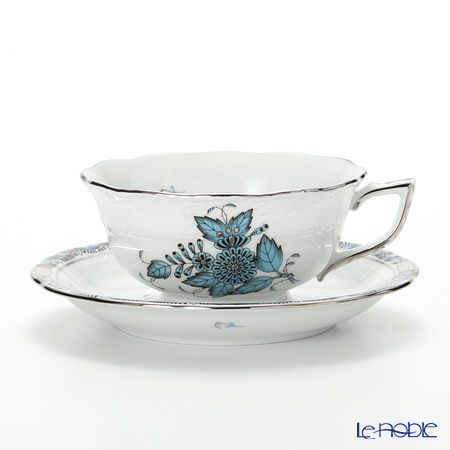 ヘレンド アポニーターコイズプラチナ 00734-0-00 ティーカップ＆ソーサー（ロウ）