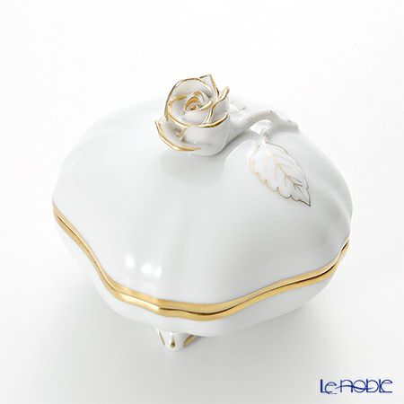 ヘレンド HDE 白磁金彩 06179-0-09 スクエアボックス（ローズ）