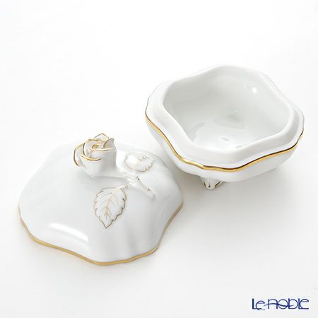 ヘレンド HDE 白磁金彩 06179-0-09 スクエアボックス（ローズ）