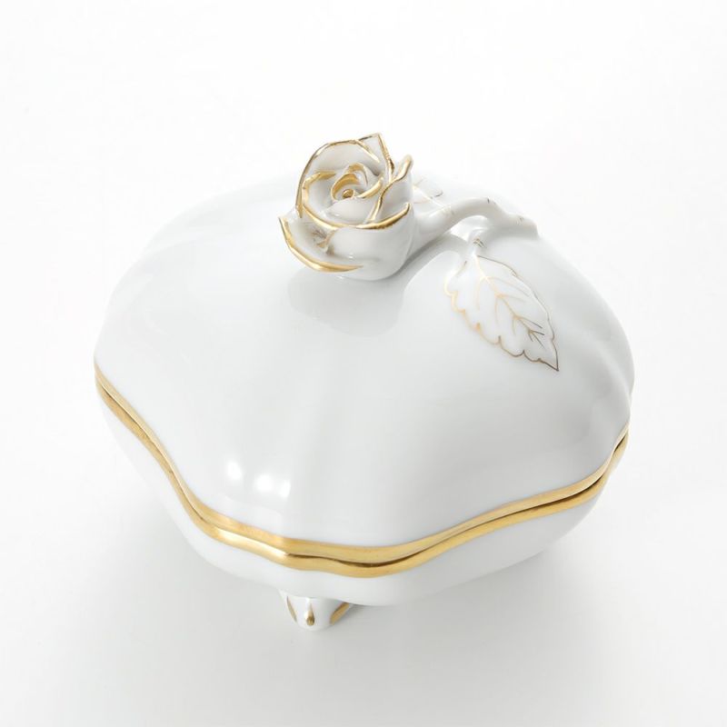 ヘレンド HDE 白磁金彩 06179-0-09 スクエアボックス（ローズ）