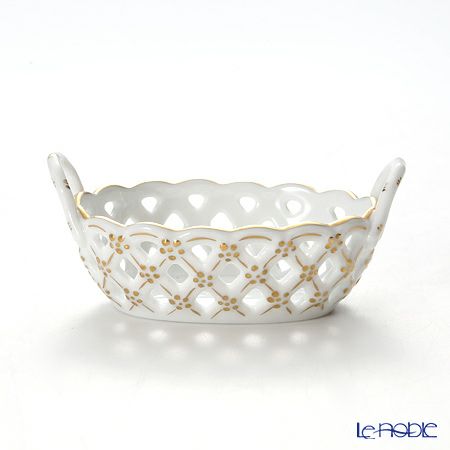 ヘレンド HDE 白磁金彩 07425-0-00 バスケット（オープンワーク）