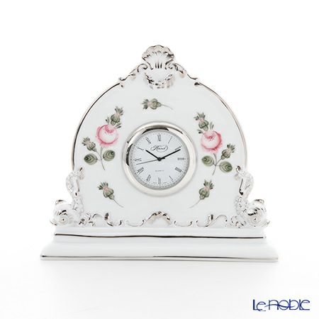 ヘレンド ウィーンのバラ プラチナ 08083-0-00 テーブルクロック 12.5cm