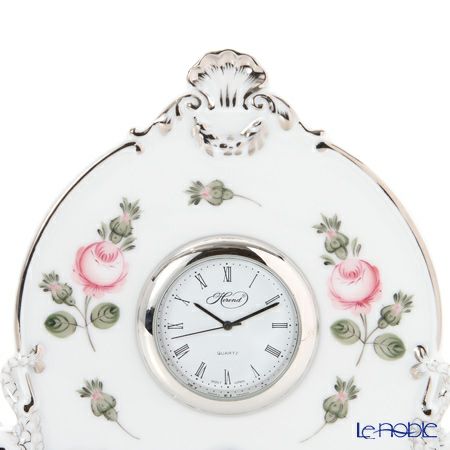 ヘレンド ウィーンのバラ プラチナ 08083-0-00 テーブルクロック 12.5cm