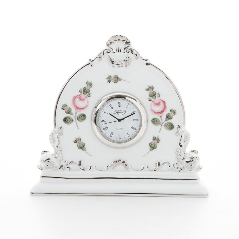 ヘレンド ウィーンのバラ プラチナ 08083-0-00 テーブルクロック 12.5cm