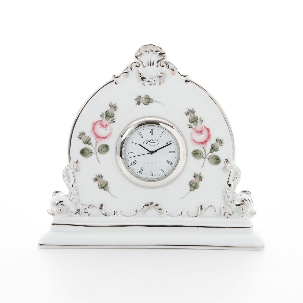 ヘレンド ウィーンのバラ プラチナ 08083-0-00 テーブルクロック 12.5cm