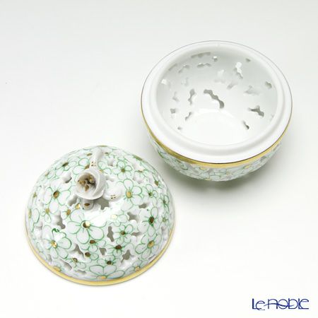 ヘレンド ファンタジー CORV 06219-0-12 透かしボンボン入れ（つぼみ） グリーン