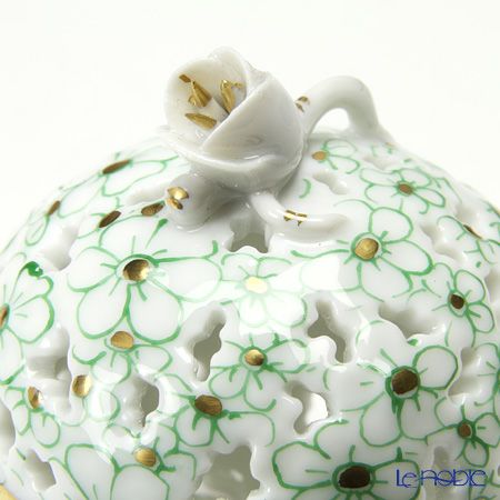 ヘレンド ファンタジー CORV 06219-0-12 透かしボンボン入れ（つぼみ） グリーン