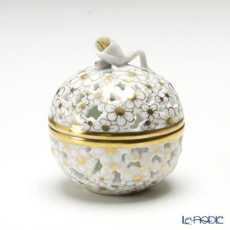 ヘレンド ファンタジー COR 06219-0-12 透かしボンボン入れ（つぼみ） ゴールド