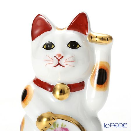 ヘレンド ウィーンのバラ シンプル 15679-0-00 招き猫 右手・左手 ペア（漆器台付）