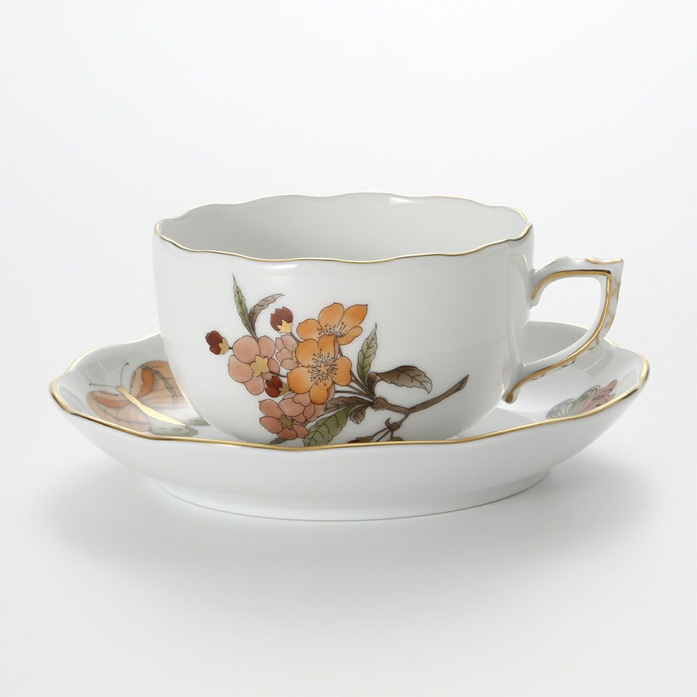 ヘレンド ヴィクトリア・グランデ VICTMC11 20724-0-00 ティーカップ＆ソーサー 200ml オレンジ（アップルフラワー-リンゴの花-）
