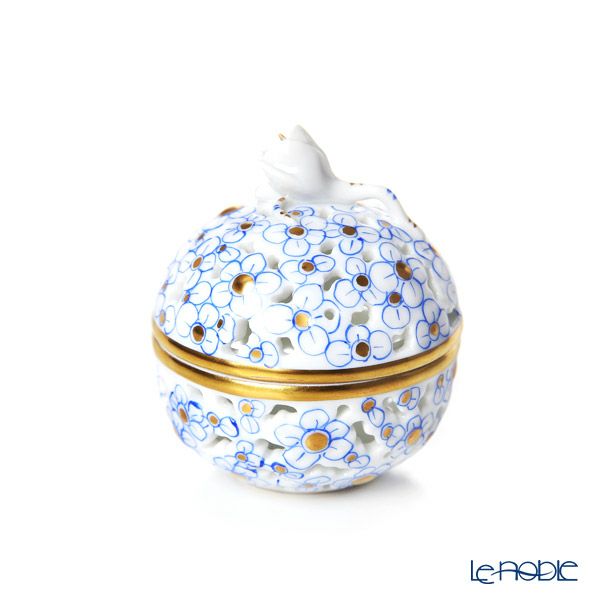 ヘレンド ヘレンドファンタジー CORB 透かしボンボン入れ ツボミ ブルー 06219-0-12