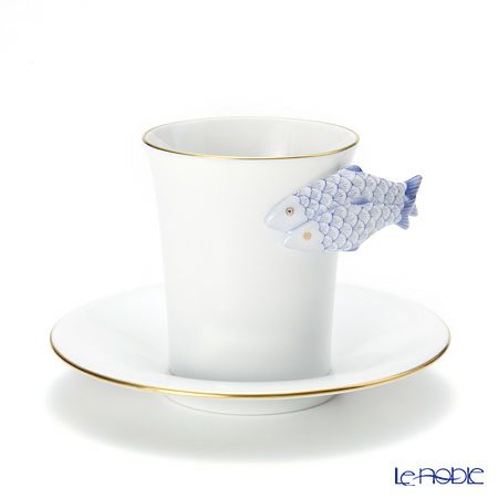 ヘレンド QH-NHFB 04913-0-00 モカカップ＆ソーサー（フィッシュ、ブルー）