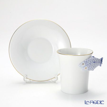 ヘレンド QH-NHFB 04913-0-00 モカカップ＆ソーサー（フィッシュ、ブルー）