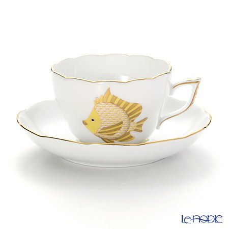 ヘレンド マリンライフ MEVHS6 20730-0-00 ティーカップ＆ソーサー（兼用） 200ml フィッシュ／イエロー
