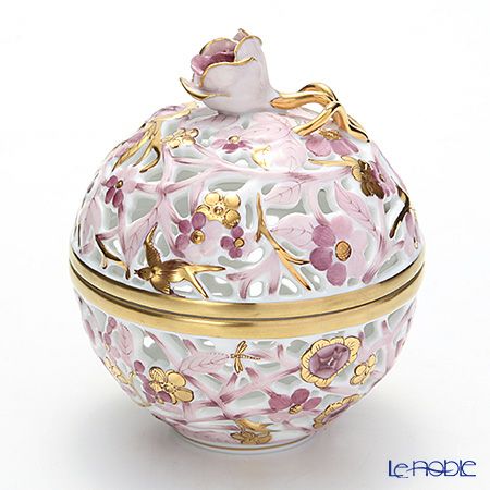 ヘレンド ファンタジー C6 06214-0-09 透かしボンボン入れ（ローズ） 10.5cm