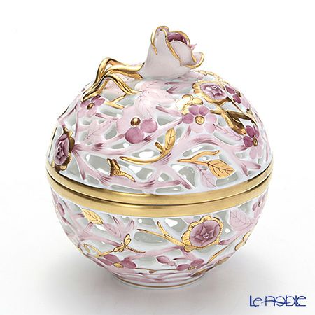 ヘレンド ファンタジー C6 06214-0-09 透かしボンボン入れ（ローズ） 10.5cm