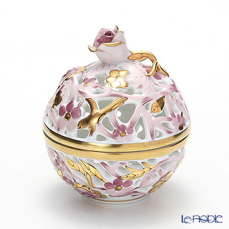 ヘレンド ファンタジー C6 06215-0-09 透かしボンボン入れ（ローズ） 8cm