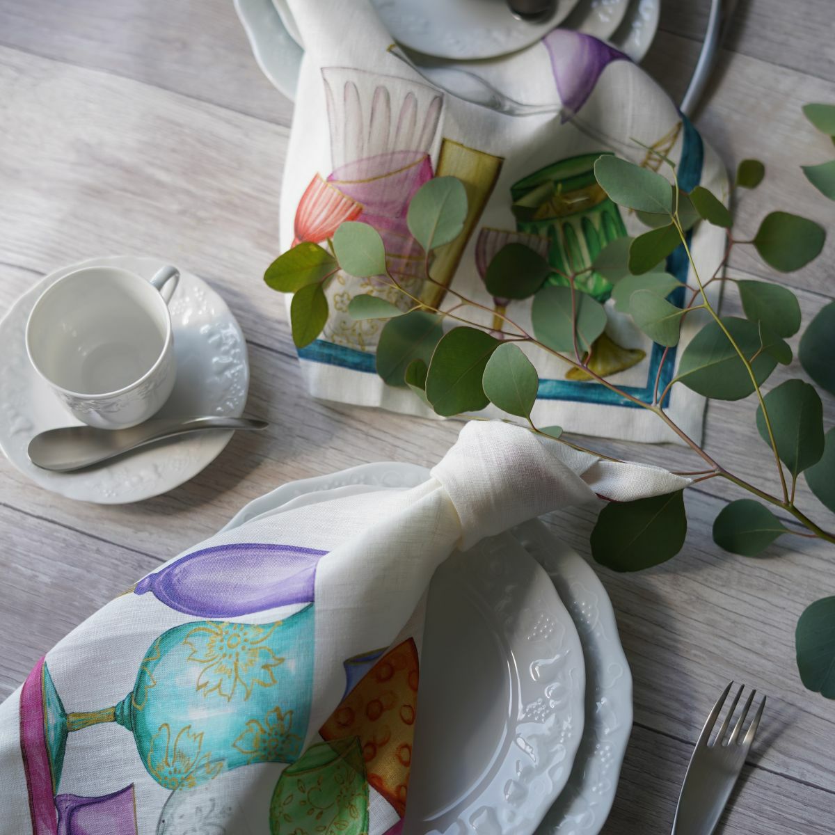 テシトゥーラ トスカーナ テレリーエ ナプキン 46×46cm 4枚セット Cincin／乾杯 100%リネン ポーチ付