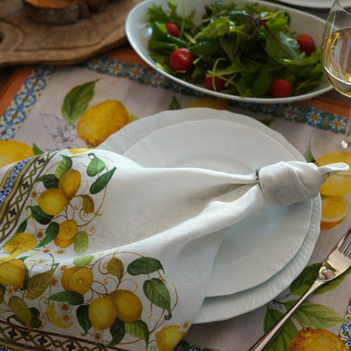 テシトゥーラ トスカーナ テレリーエ ナプキン 46×46cm 4枚セット アマルフィ 100%リネン ポーチ付