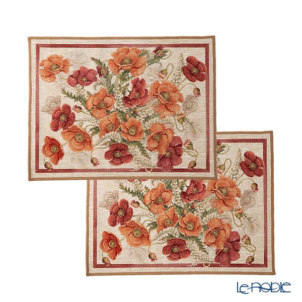 テシトゥーラ トスカーナ テレリーエ プレースマット 50×37cm 2枚セット ポピー ポリエステル ポーチ付