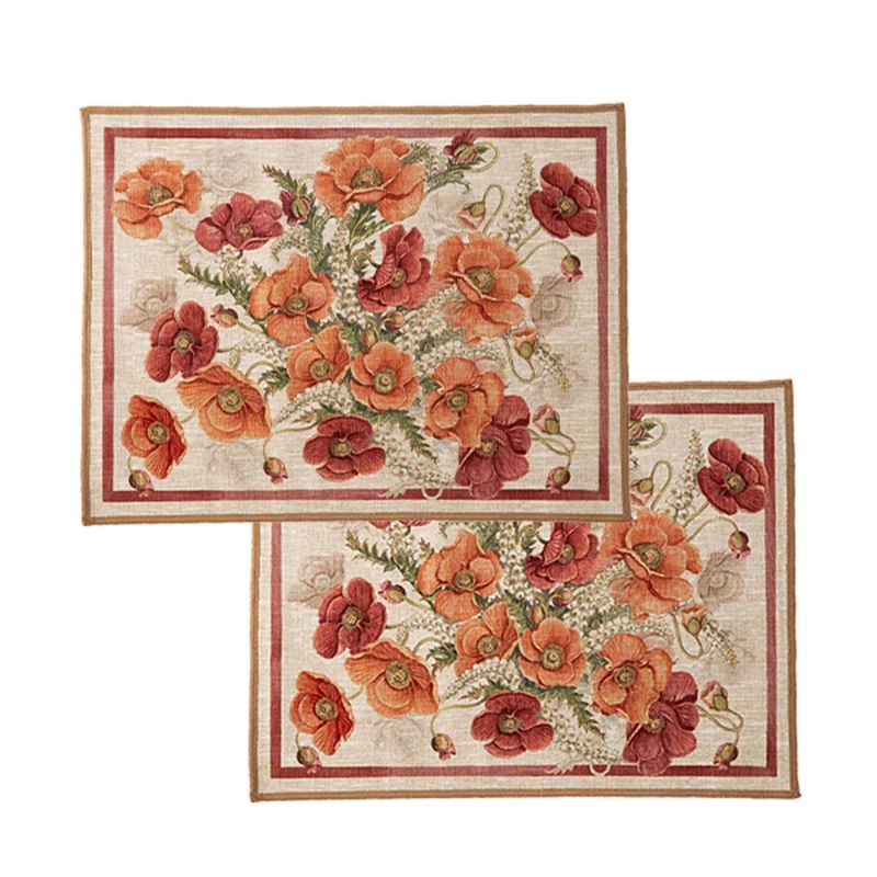 テシトゥーラ トスカーナ テレリーエ プレースマット 50×37cm 2枚セット ポピー ポリエステル ポーチ付