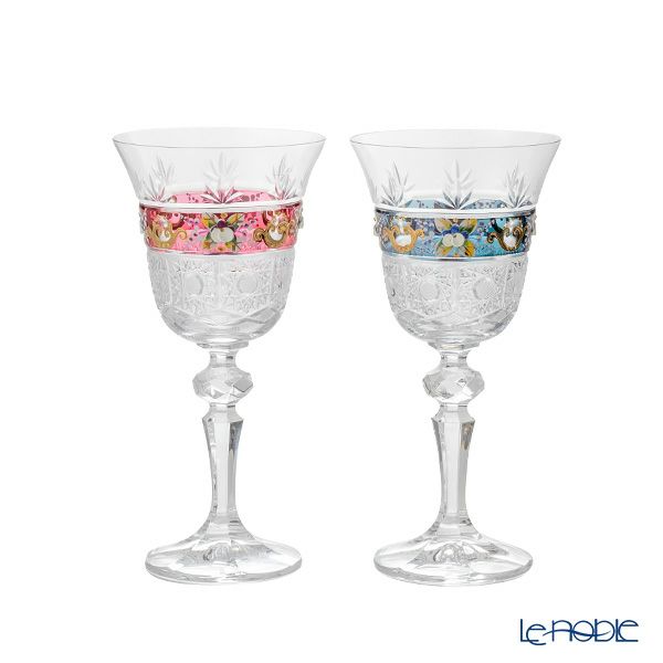 ボヘミア ラスター ハイエナメル レッド＆ブルー ワイン 170ml ペア