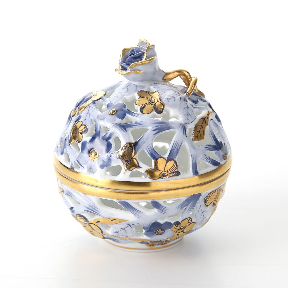 ヘレンド ファンタジー C1 06215-0-09 透かしボンボン入れ（ローズ）8cm