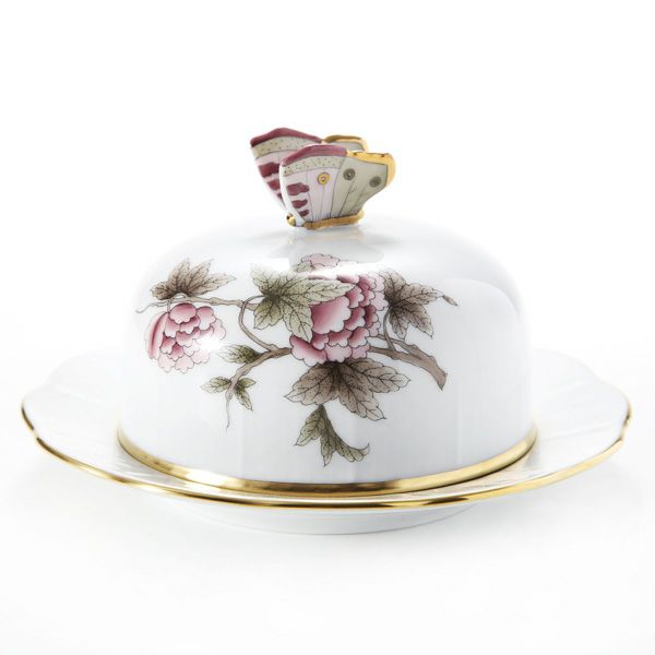 ヘレンド パステルヴィクトリア VICTF2 00393-0-17（フラワー） バターケース（チョウ）14.8cm