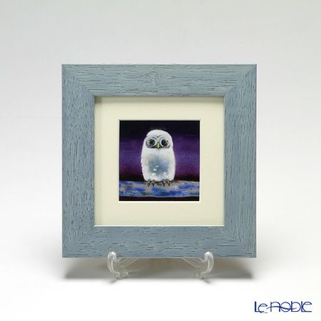 京七宝額（アートSHIPPO） ふくろう 紫 額ライトブルー 17.8×17.8cm