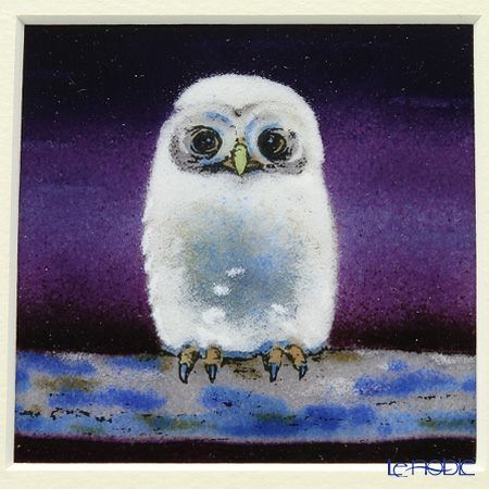 京七宝額（アートSHIPPO） ふくろう 紫 額ライトブルー 17.8×17.8cm