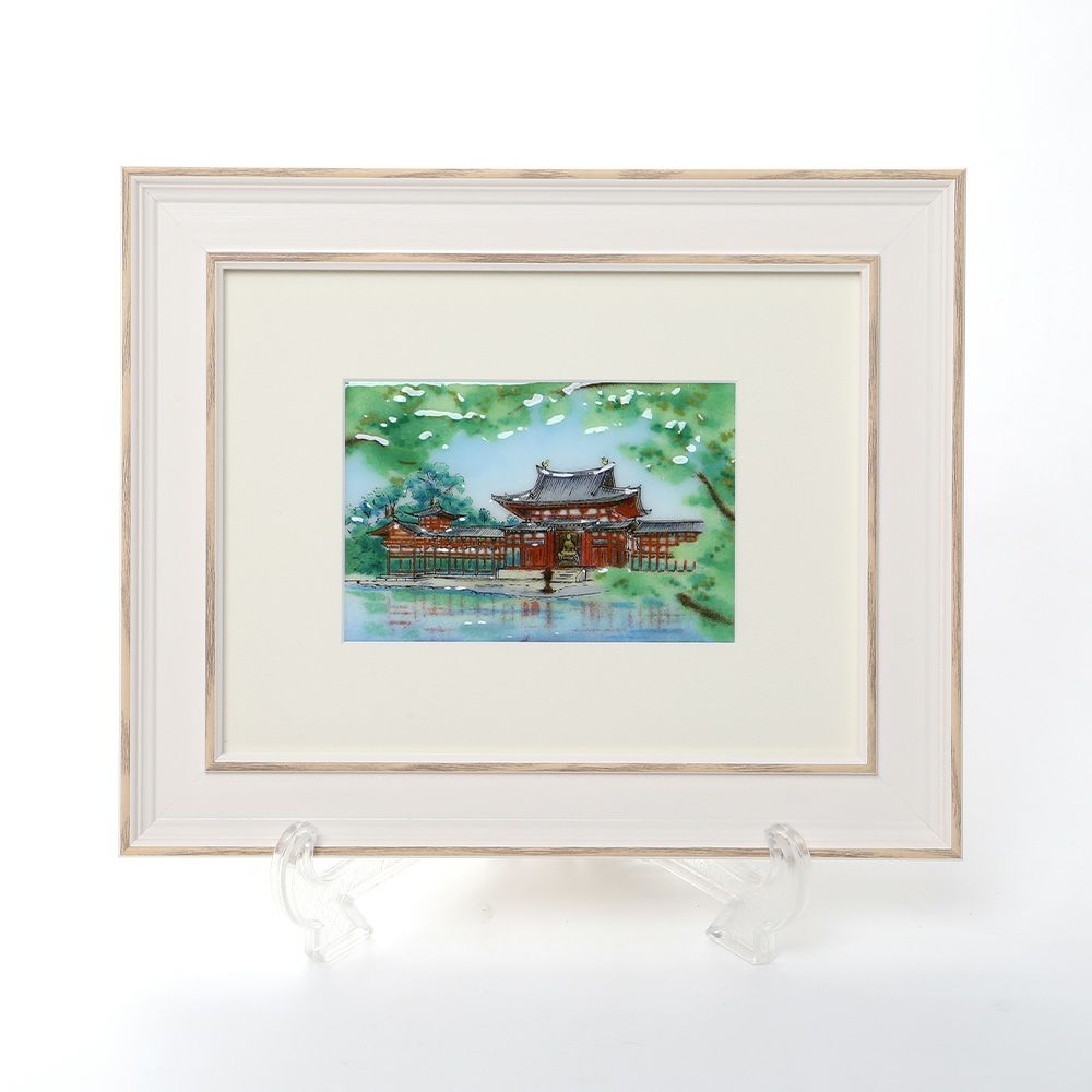 京七宝額（アートSHIPPO） 平等院 新緑 額24×29.5cm ホワイト