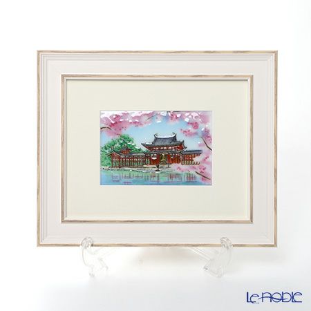 京七宝額（アートSHIPPO） 平等院 桜 額24×29.5cm ホワイト