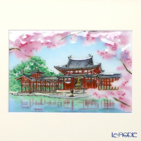 京七宝額（アートSHIPPO） 平等院 桜 額24×29.5cm ホワイト
