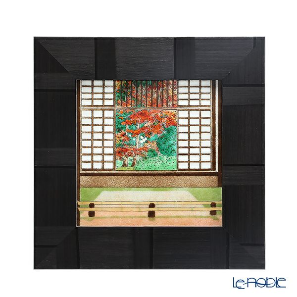京七宝額（アートSHIPPO） 京都 源光庵 迷いの窓（紅葉） 額 24.5×24.5cm 黒 七宝焼