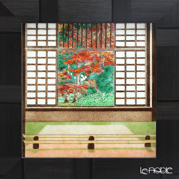 京七宝額（アートSHIPPO） 京都 源光庵 迷いの窓（紅葉） 額 24.5×24.5cm 黒 七宝焼