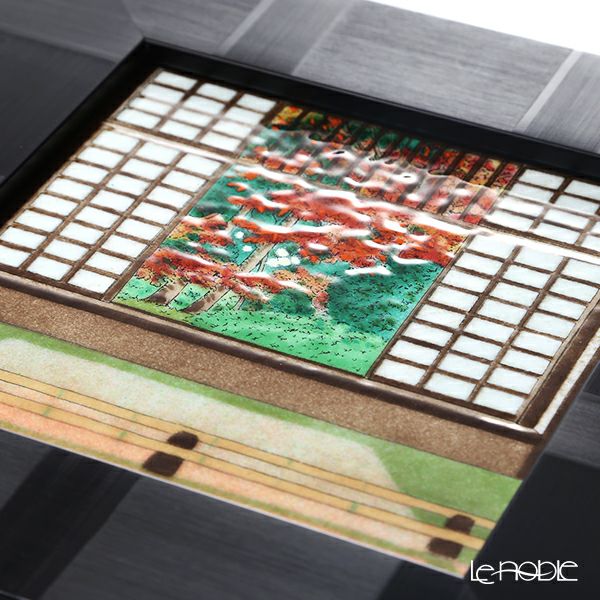 京七宝額（アートSHIPPO） 京都 源光庵 迷いの窓（紅葉） 額 24.5×24.5cm 黒 七宝焼