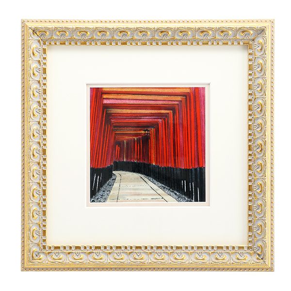 京七宝額（アートSHIPPO） 京都 伏見の千本鳥居 額 32.7×32.7cm 金・ガラス 七宝焼