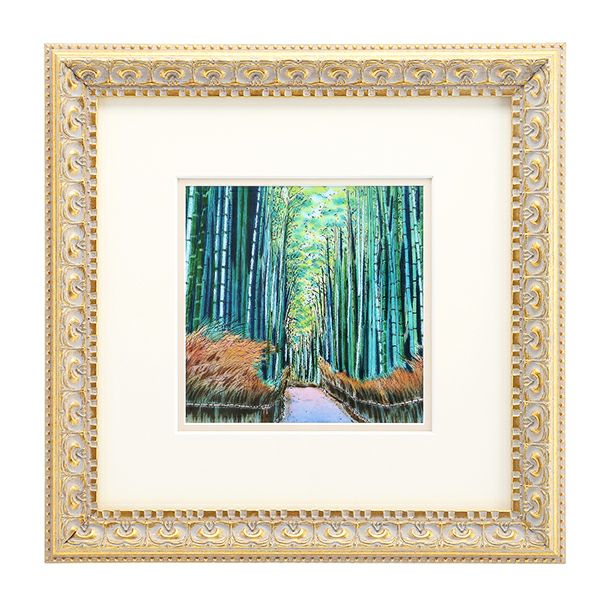 京七宝額（アートSHIPPO） 京都 嵯峨野の竹林 額 32.7×32.7cm 金・ガラス 七宝焼
