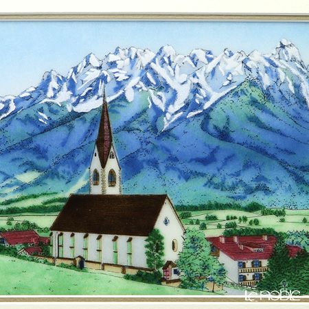 京七宝額（アートSHIPPO） チロルの山 額こげ茶 34×41cm