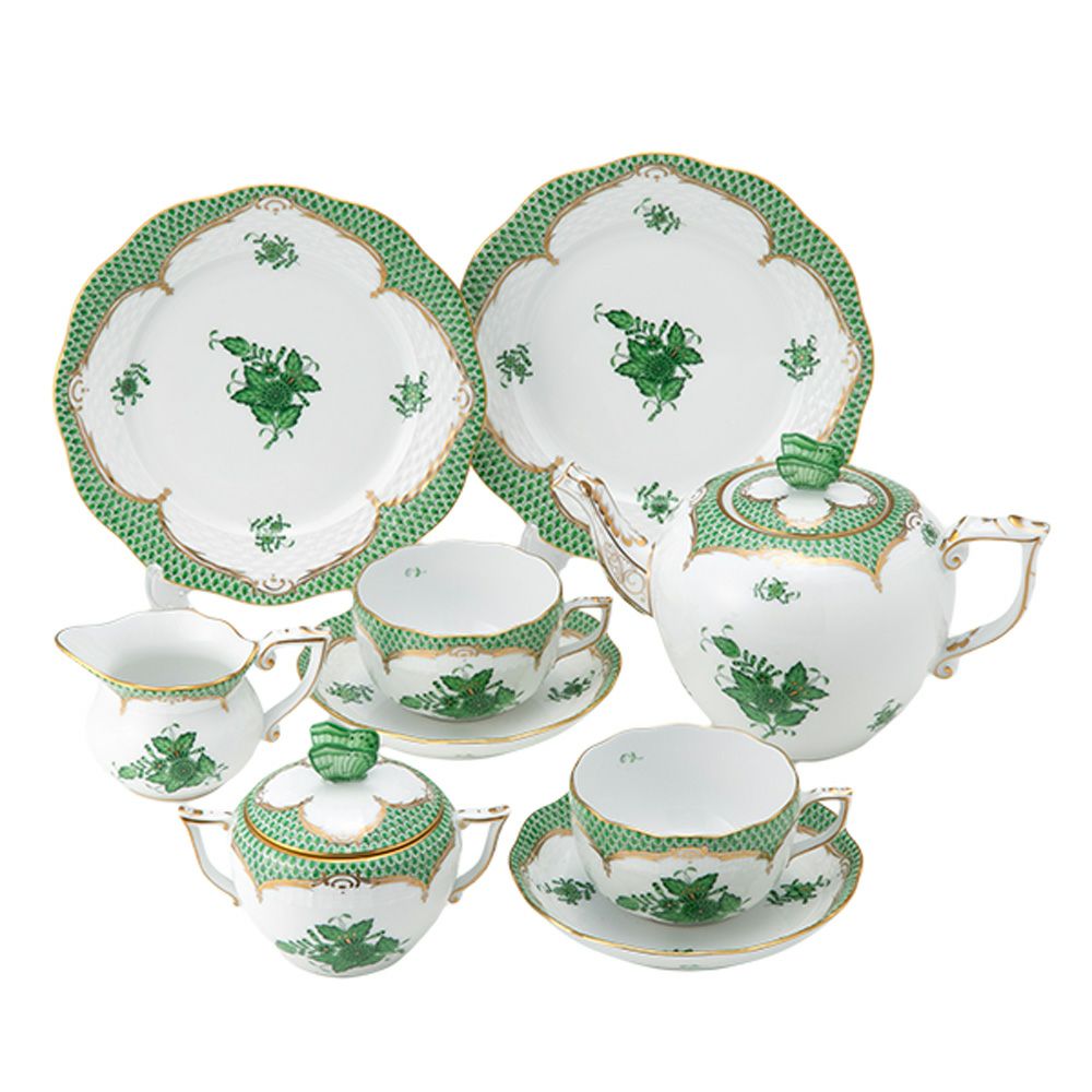 ヘレンド アポニーグリーン グリーンスケール AV-EV ティーセット