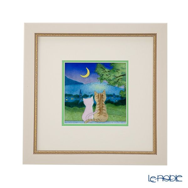 京七宝額（アートSHIPPO） 月夜の猫 額25.5×25.5cm アイボリーゴールド※額縁のデザインや色が入荷時期により多少異なる場合があります。※