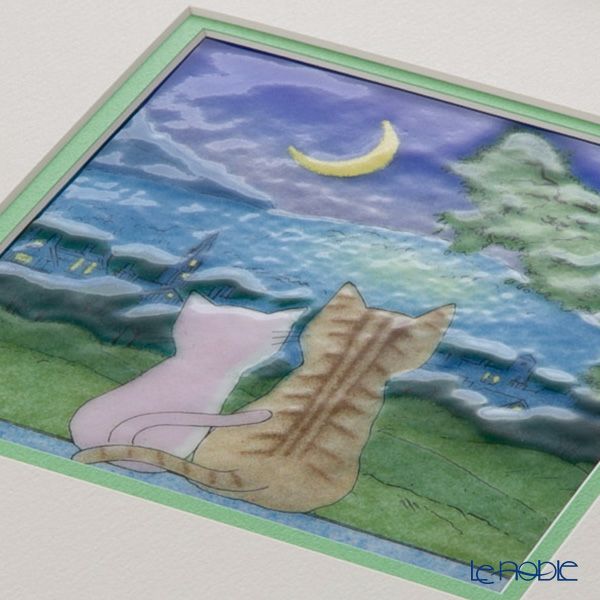 京七宝額（アートSHIPPO） 月夜の猫 額25.5×25.5cm アイボリーゴールド※額縁のデザインや色が入荷時期により多少異なる場合があります。※