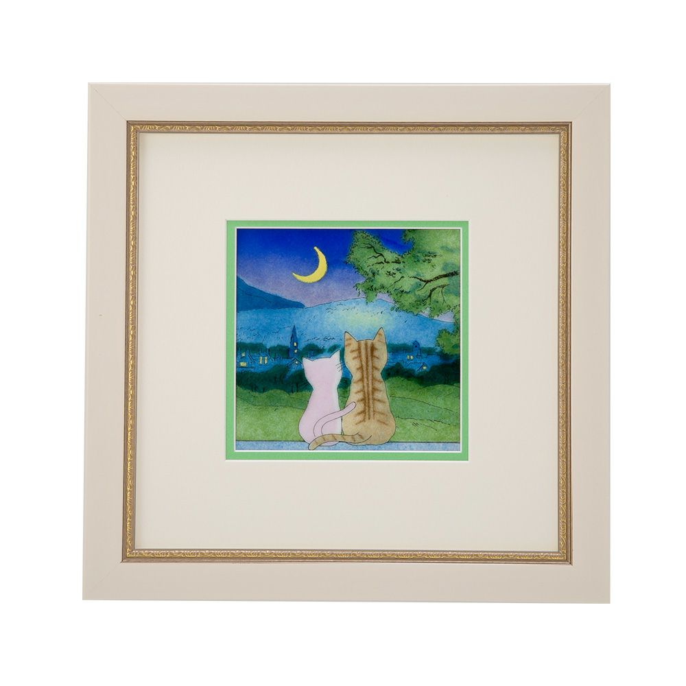 京七宝額（アートSHIPPO） 月夜の猫 額25.5×25.5cm アイボリーゴールド※額縁のデザインや色が入荷時期により多少異なる場合があります。※