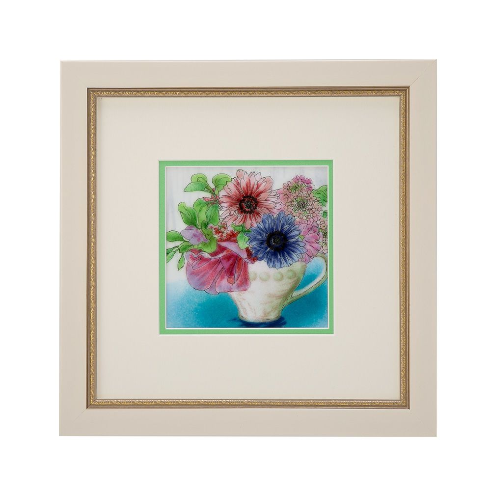 京七宝額（アートSHIPPO） カップフラワー 額25.5×25.5cm アイボリーゴールド※額縁のデザインや色が入荷時期により多少異なる場合があります。※