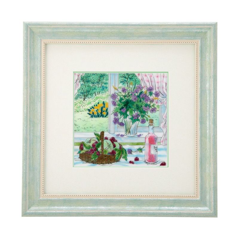 京七宝額（アートSHIPPO） 窓辺のワイン 額30×30cm パールライトブルー※額縁のデザインや色が入荷時期により多少異なる場合があります。※