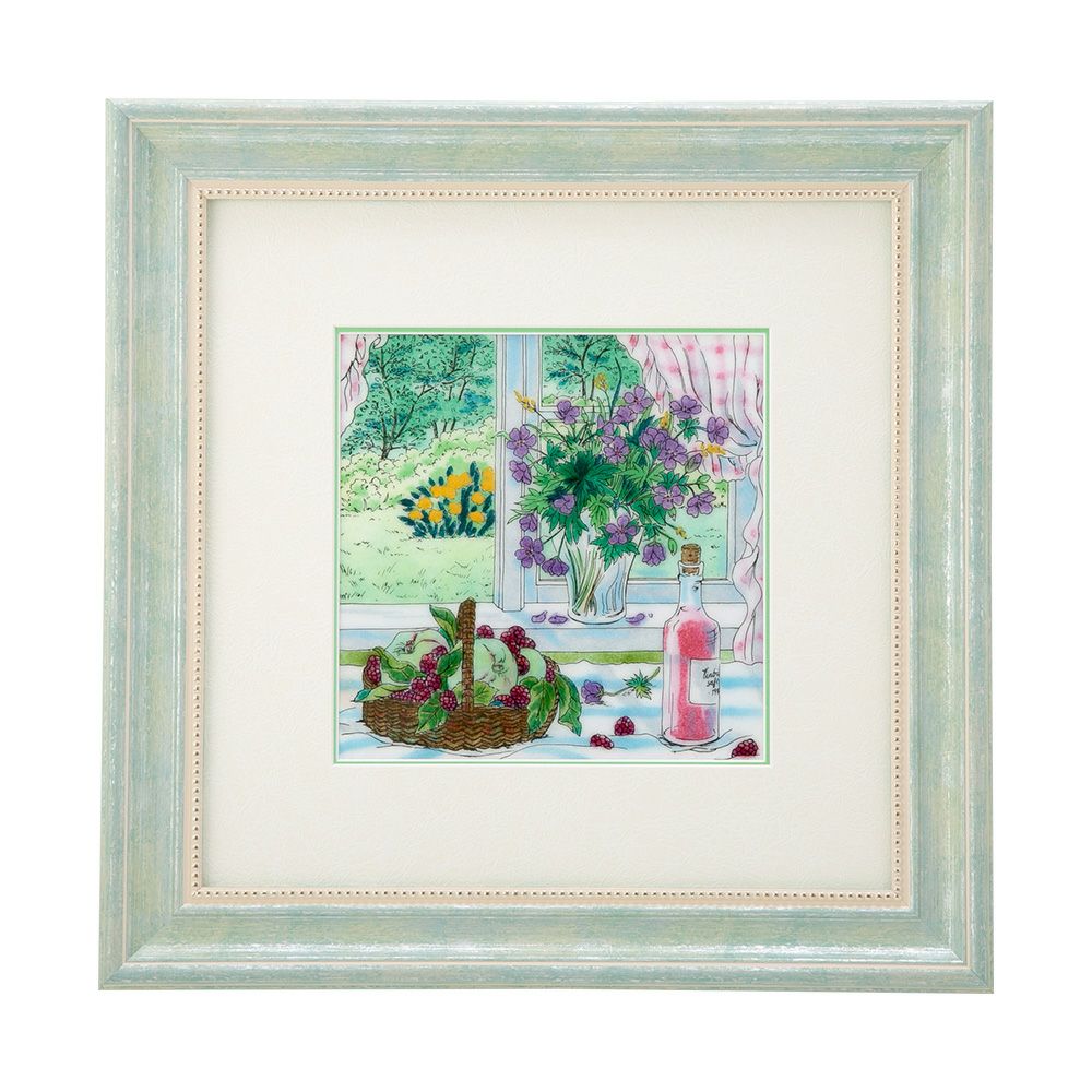 京七宝額（アートSHIPPO） 窓辺のワイン 額30×30cm パールライトブルー※額縁のデザインや色が入荷時期により多少異なる場合があります。※