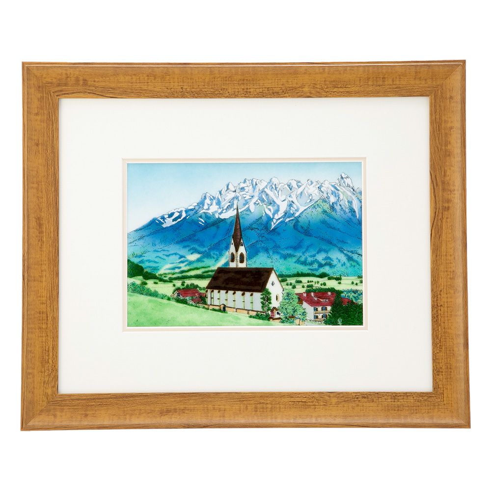 京七宝額（アートSHIPPO） チロルの山 額40×33cm チーク※額縁のデザインや色が入荷時期により多少異なる場合があります。※
