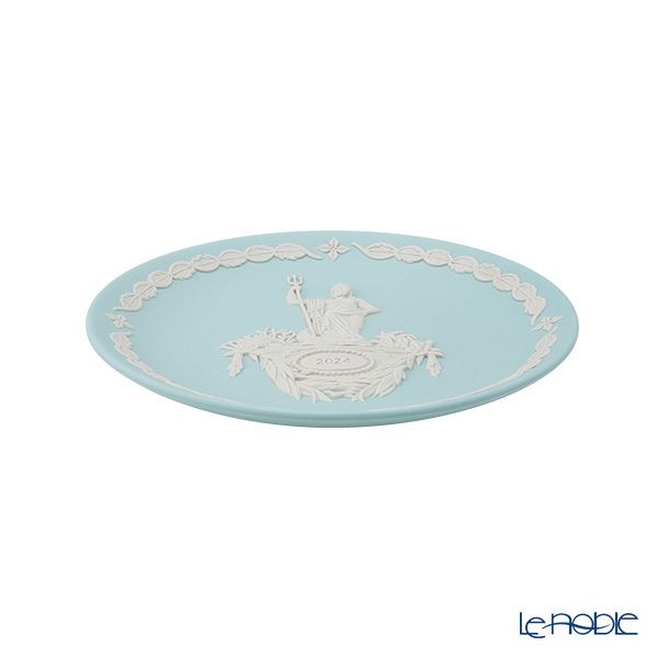 ウェッジウッド（Wedgwood）ジャスパー ライトターコイズ イヤープレート 17cm ポセイドン 2024年／令和6年【プレートスタンド、プレートハンガー付き】